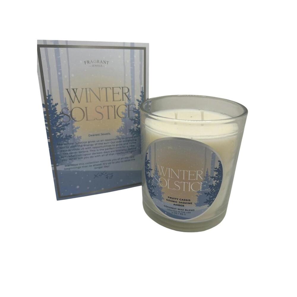 Fragrant Jewels Winter Solstice Scented Candle Medium White Jar 2-Wick Amber